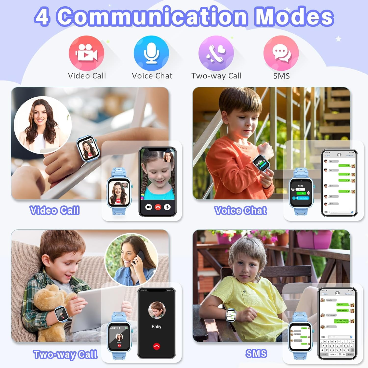 TOPCHANCES 4G Kids Smart Watch, Kids Cell Phone Watch with GPS Tracker, 2-way Calling, SMS, Voice, Video, Face Unlock Function, Touch Screen Smart Watch for Boys Girls 3-15 (Blue) - Image 4