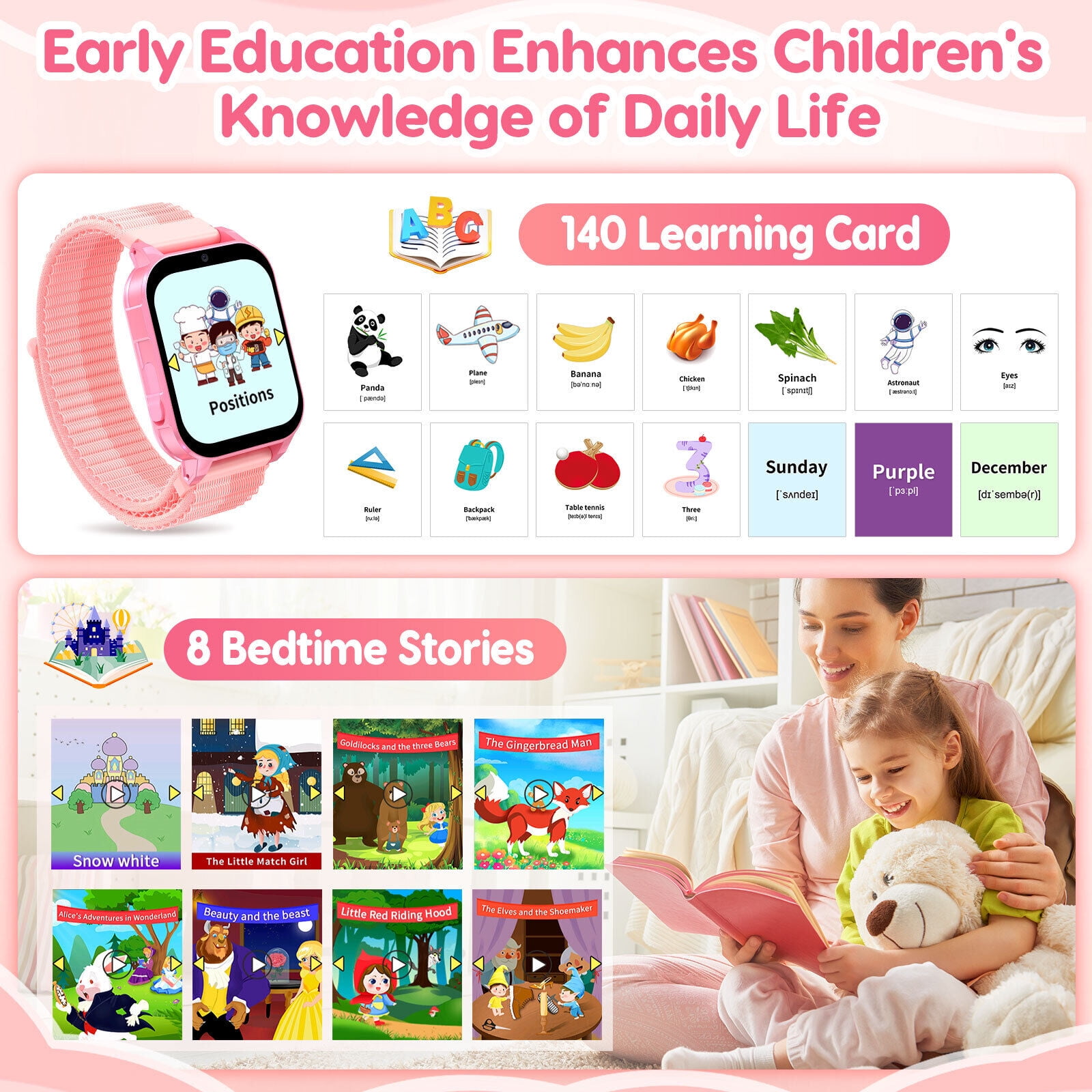 Eurhowing 1.83" Smart Watch for Kids 3-12, 30 Games, Habit Tracking, Music Player, Video, Alarm Clock, HD Touchscreen, Educational Toys Birthday Christmas Gifts for Boys Girls, Pink - Image 5