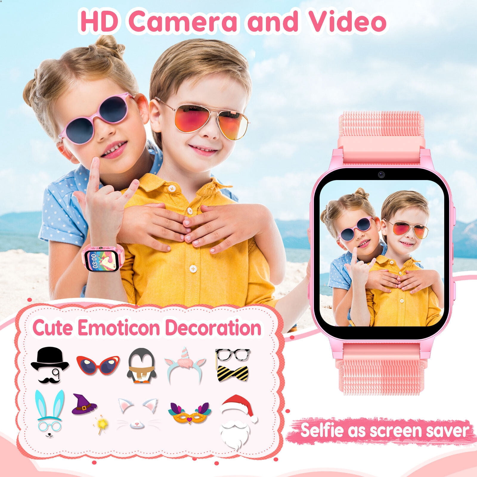 TOPCHANCES Kids Smart Watch for Boys Girls, Touch Screen Smartwatch with 30 Games, 140 Learning Cards, Storytelling, Camera, Video, Music Player, Pedometer (Pink) - Image 3