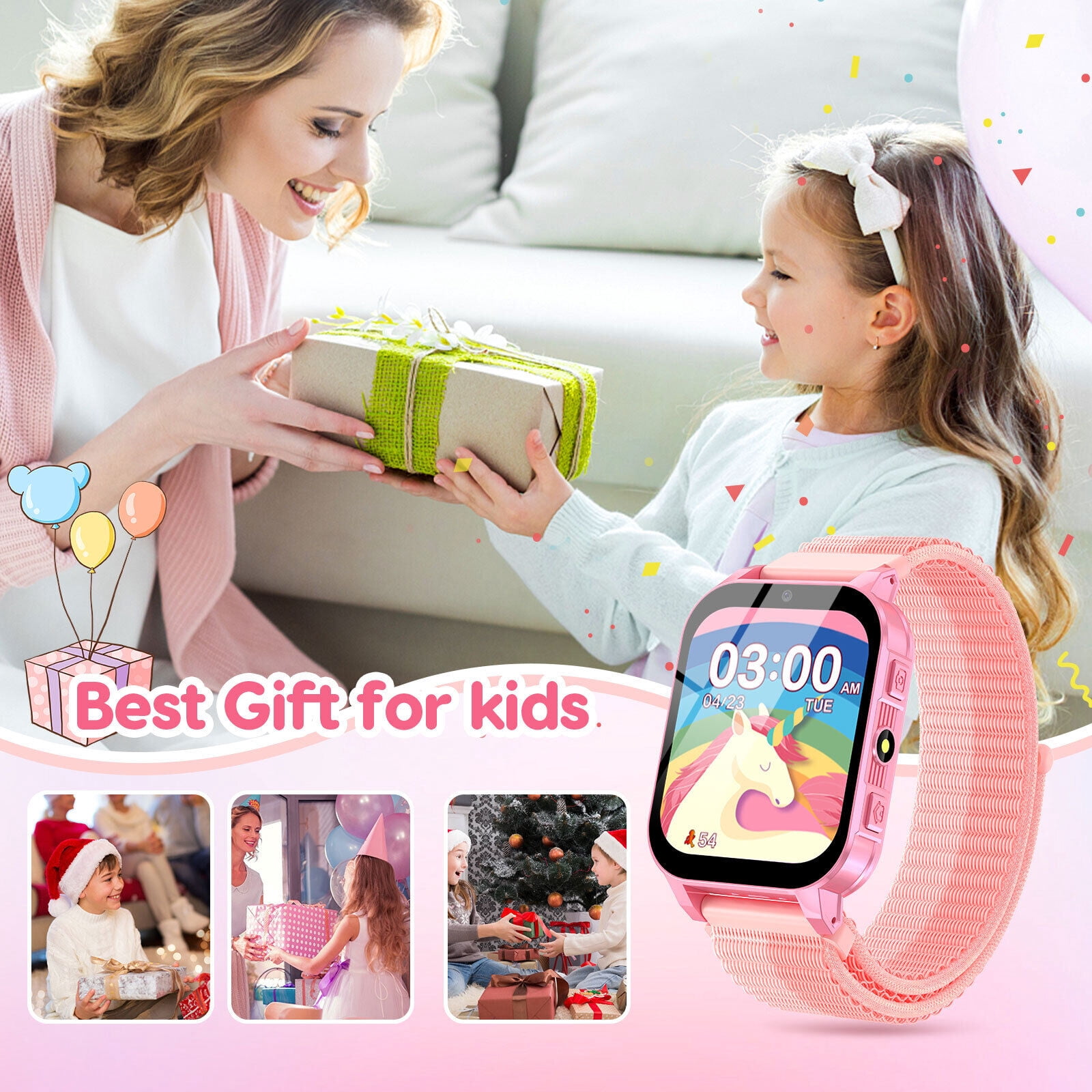 TOPCHANCES Kids Smart Watch for Boys Girls, Touch Screen Smartwatch with 30 Games, 140 Learning Cards, Storytelling, Camera, Video, Music Player, Pedometer (Pink) - Image 4