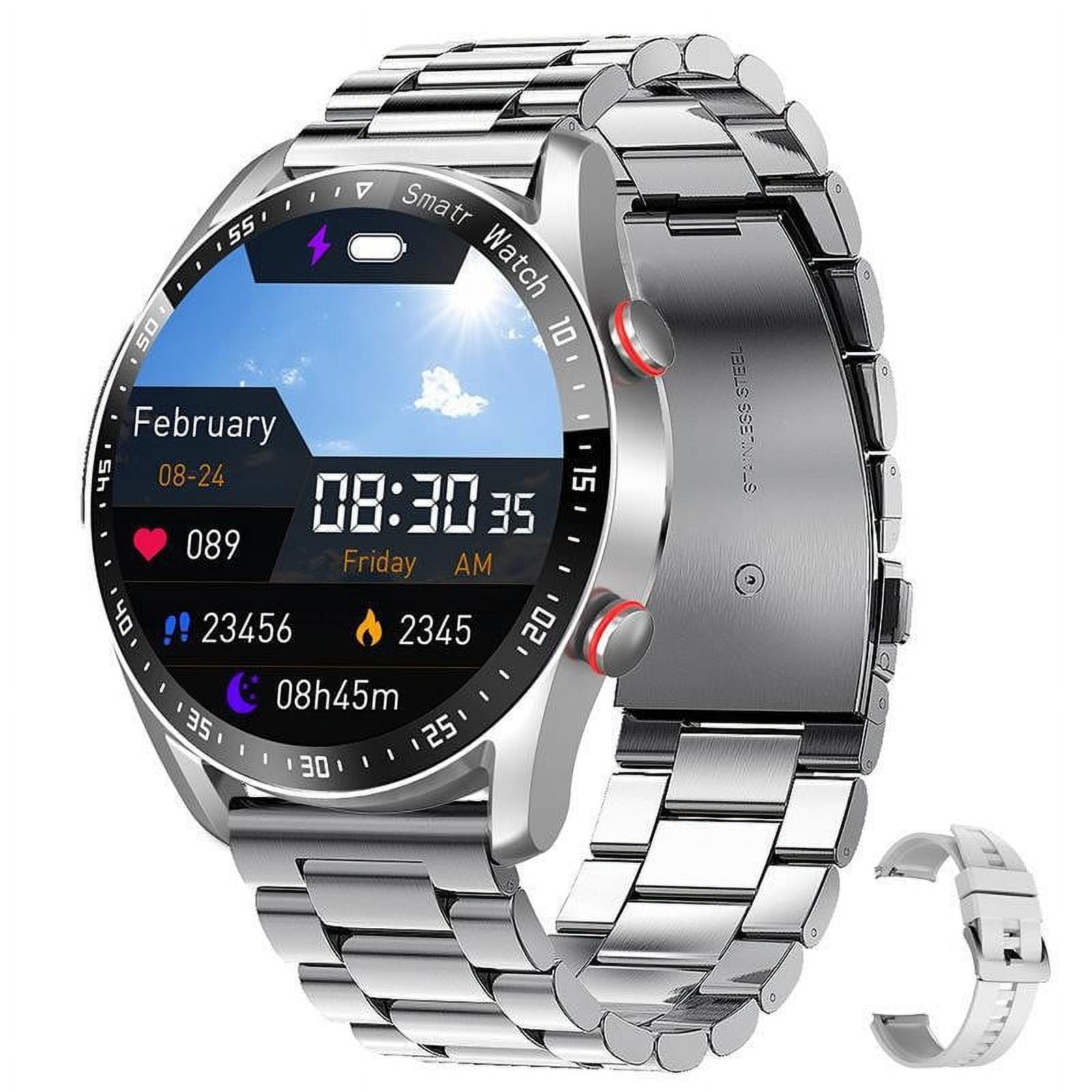 Touchscreens Smart Watch for Adult Kids,With Nfc Function,Smart Watch Bluetooth Smartwatch with StArtificial Intelligencenless Steel Strap and Leather Strap,Making Phone Calls Smart Watch