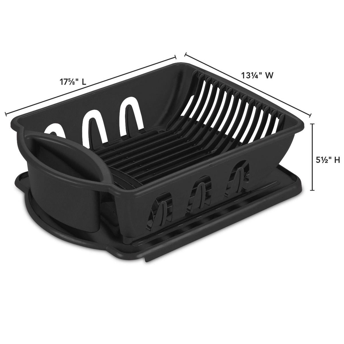 Tribello Sink Dish Drying Rack, Heavy Duty Hard Plastic Drying Rack, Dish Drainer for Kitchen Counter with Drainboard Set, with Silverware Holder - 18 x 13 x 6 (Black) - Made in USA - Image 4