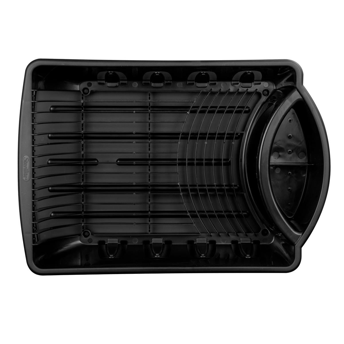 Tribello Sink Dish Drying Rack, Heavy Duty Hard Plastic Drying Rack, Dish Drainer for Kitchen Counter with Drainboard Set, with Silverware Holder - 18 x 13 x 6 (Black) - Made in USA - Image 2