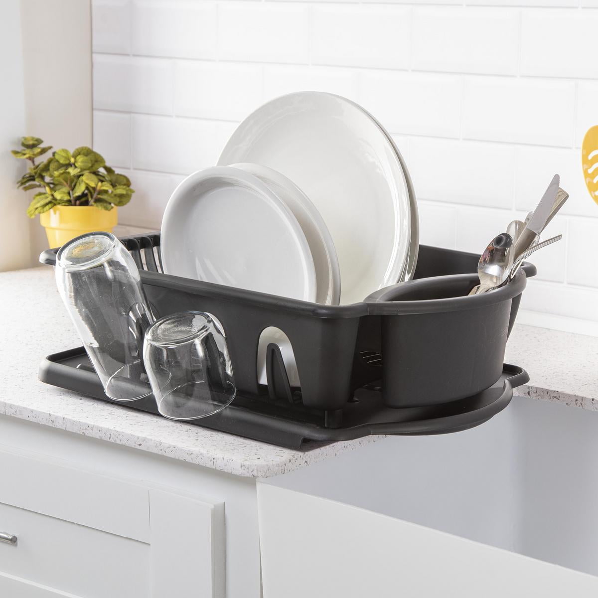 Tribello Sink Dish Drying Rack, Heavy Duty Hard Plastic Drying Rack, Dish Drainer for Kitchen Counter with Drainboard Set, with Silverware Holder - 18 x 13 x 6 (Black) - Made in USA - Image 5