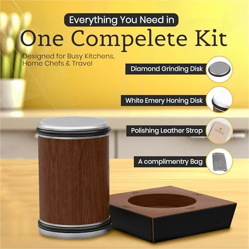 Tumbler rolling knife sharpener kit with leather strop & 2 diamond disks, complete manual system with sharpening guide. - Image 3