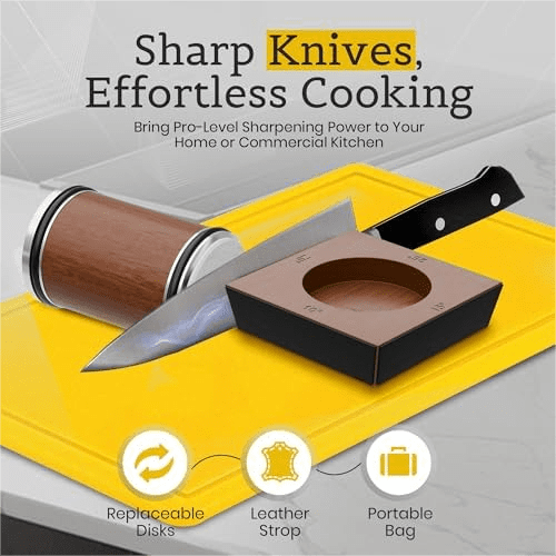 Tumbler rolling knife sharpener kit with leather strop & 2 diamond disks, complete manual system with sharpening guide. - Image 5