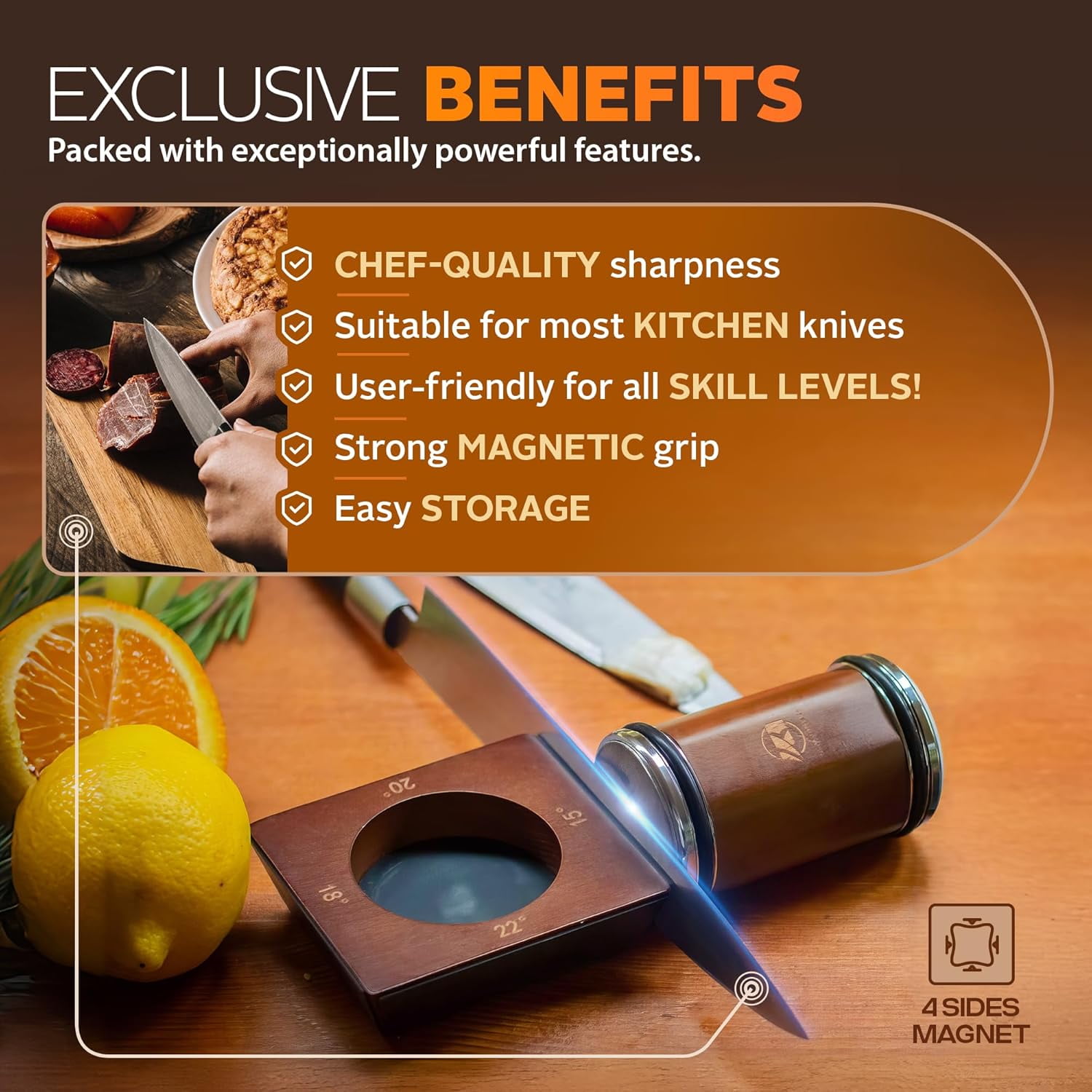 Tumbler Rolling Knife Sharpener Kit with Magnetic Base & 4 Angles for Kitchen Knives - Image 4
