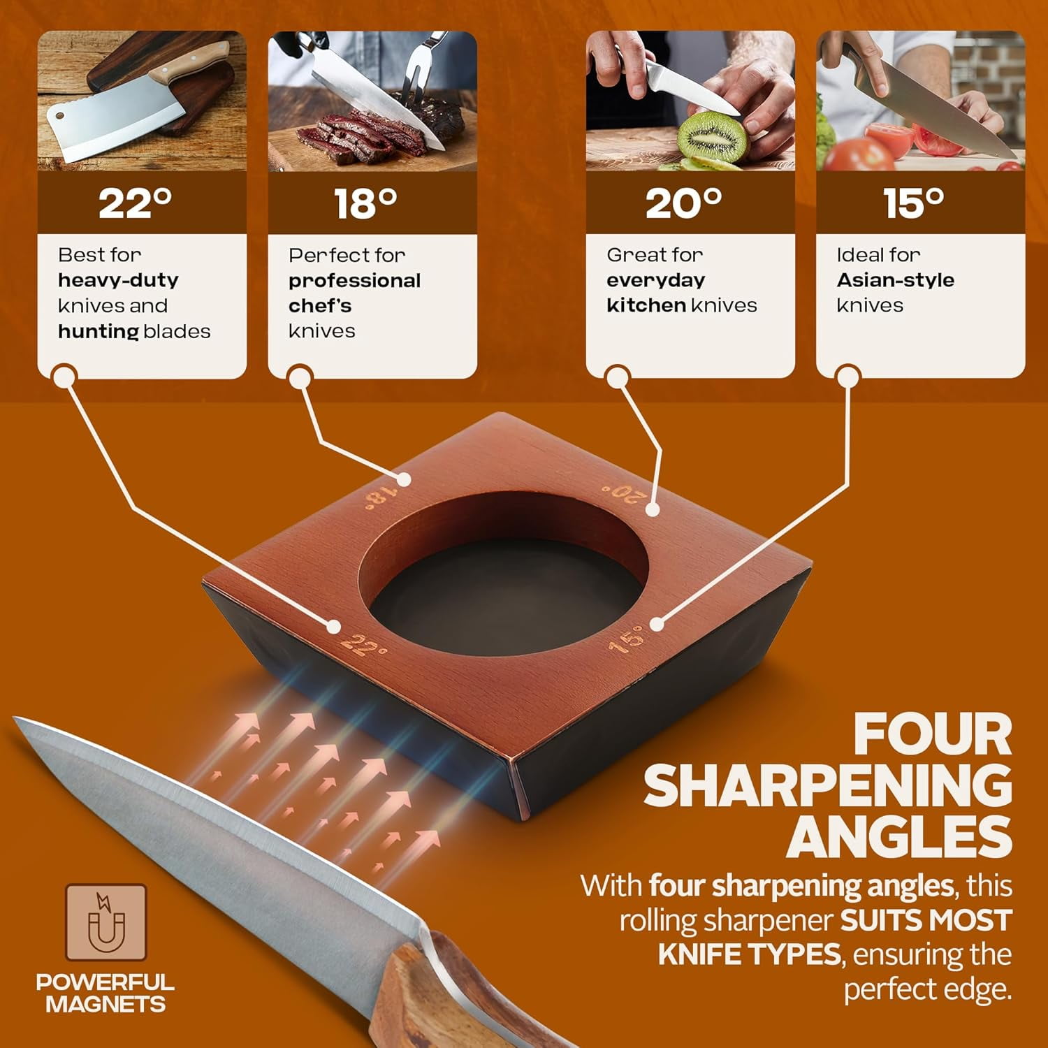 Tumbler Rolling Knife Sharpener Kit with Magnetic Base & 4 Angles for Kitchen Knives - Image 5