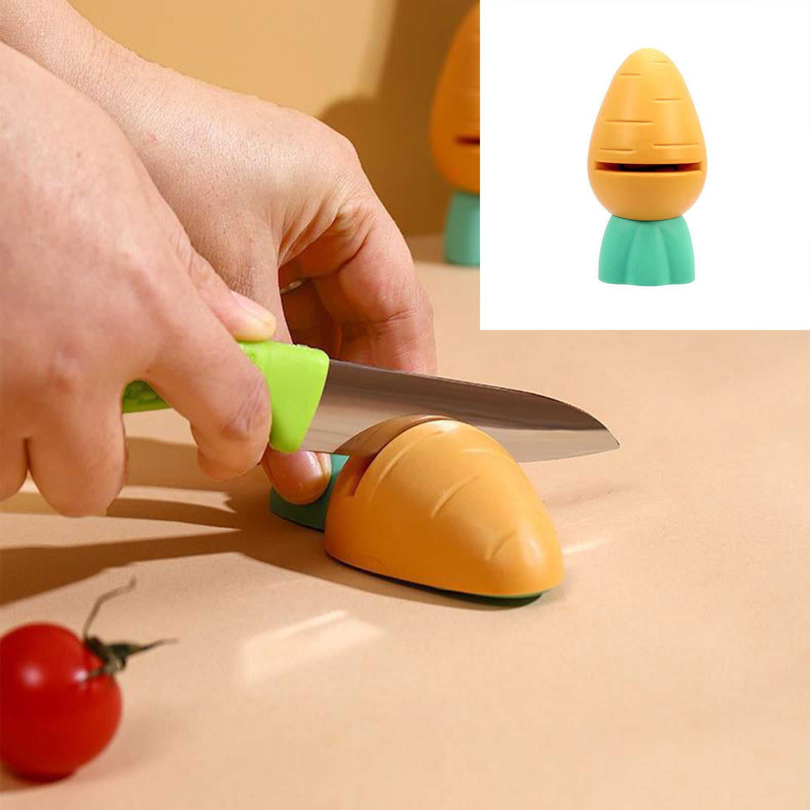 Tusihei Mini Knife Sharpener, Carrot Shaped Whetstone, Cartoon Design Small Kitchen Knife Sharpening Stone for Home and Outdoor Cutter Sharpening
