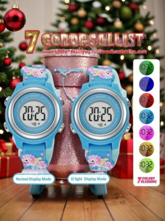 Unicorn Digital Kids Watch With 7-Color Light & 30M Waterproof - Multi-Function Party Favors For Kids, Gifts For Girls & Boys