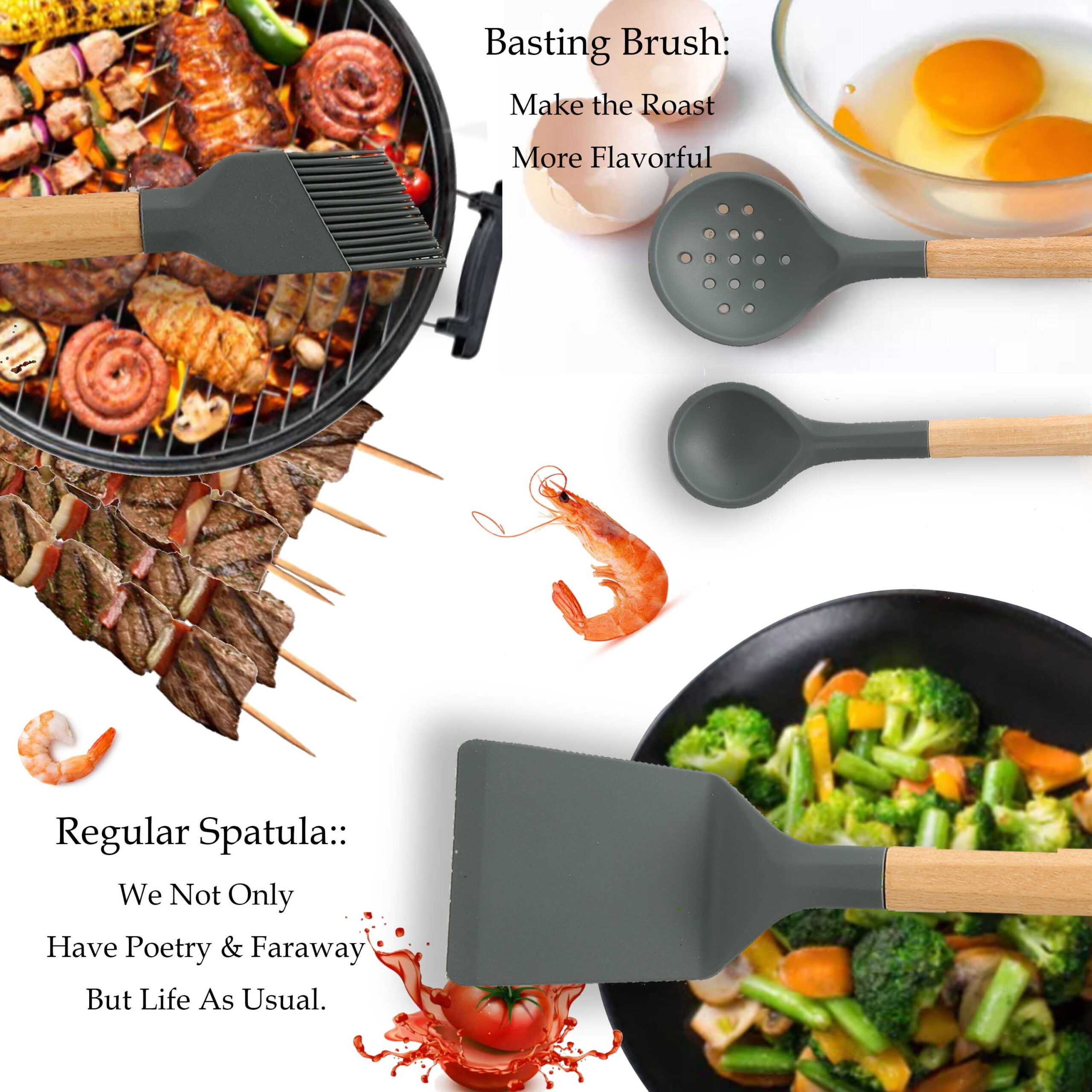 Utensil Set Kitchen Utensils 11 Pcs Kitchen Utensils Sets with Holder, Kitchen Utensils Gadgets, Grey Kitchen Accessories, BPA-Free, Kitchen Utensil Spatula Set Heat Resistant Kitchen, Gray - Image 5