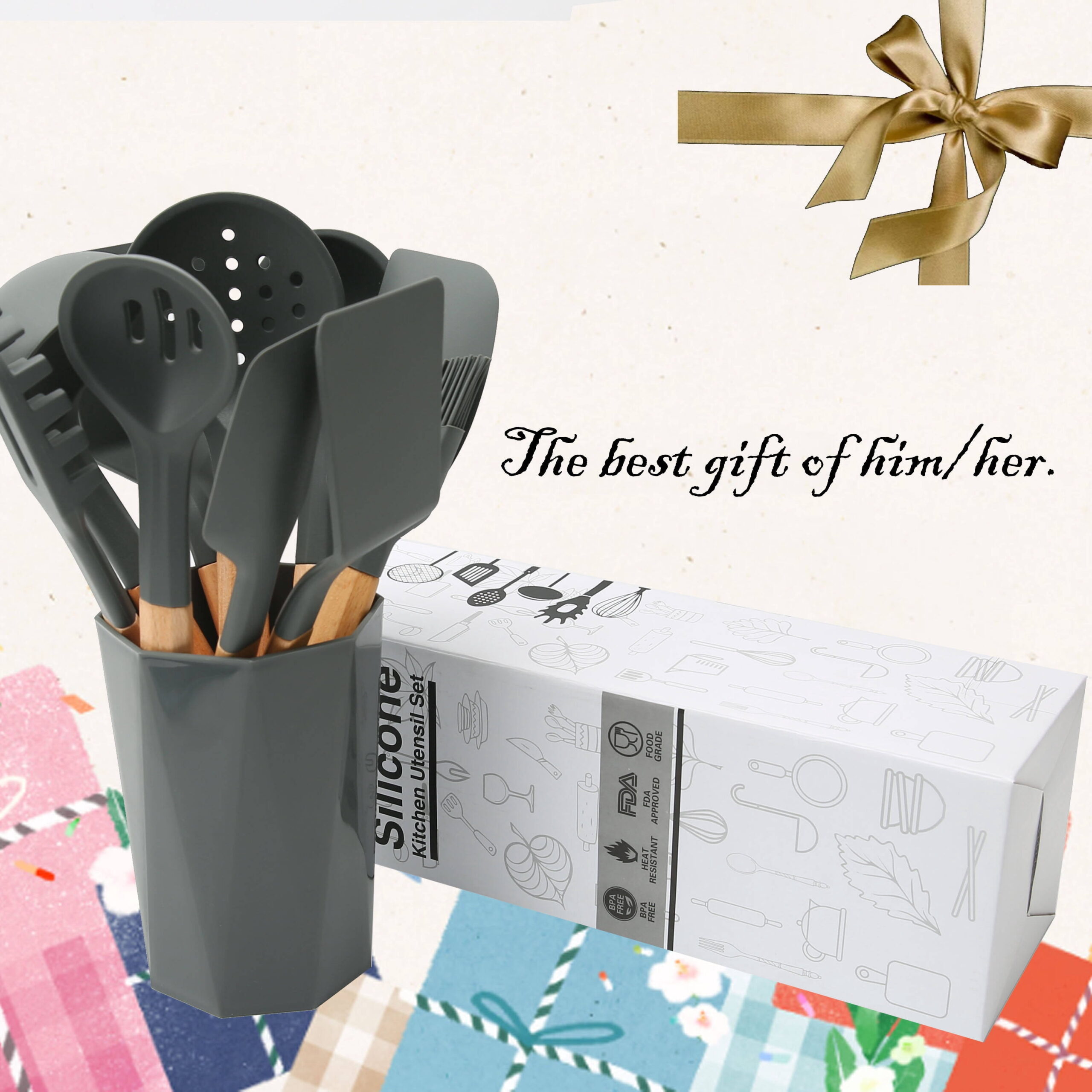 Utensil Set Kitchen Utensils 11 Pcs Kitchen Utensils Sets with Holder, Kitchen Utensils Gadgets, Grey Kitchen Accessories, BPA-Free, Kitchen Utensil Spatula Set Heat Resistant Kitchen, Gray - Image 3