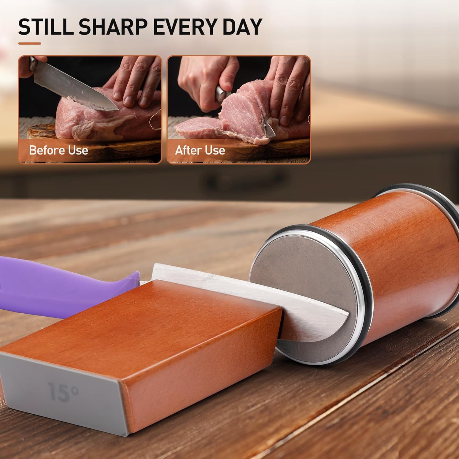 UYGDUY-Rolling Knife Sharpener Kit, Diamond Coated Tool with N52 Super Magnetic 15° to 20° Angles Beech Wood Base 400/1000 Grit Grinding for Kitchen Knives Any Steel Hardness - Image 2