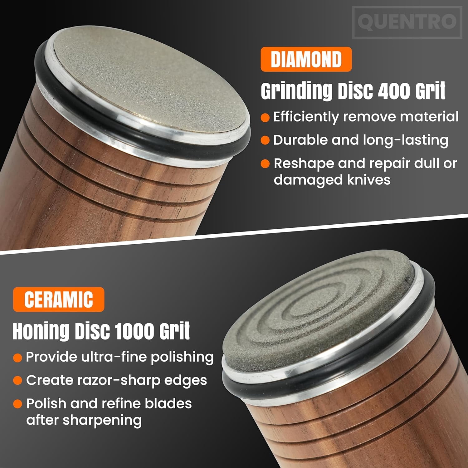 UYGDUY-Rolling Knife Sharpener Kit – Premium Walnut Wood – 15° & 20° Multi-Angle Magnetic Sharpener with Diamond Coated & Ceramic Honing Discs – Professional Knife Sharpening Tool for Kitchen, Chef & - Image 3