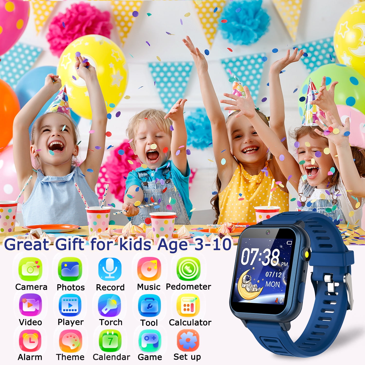Vakzovy Kids Smart Watch with 24 Puzzle Games, HD Touch Screen, Camera, Music Player, Pedometer, Alarm, Gift for Boys 4-12 - Image 5