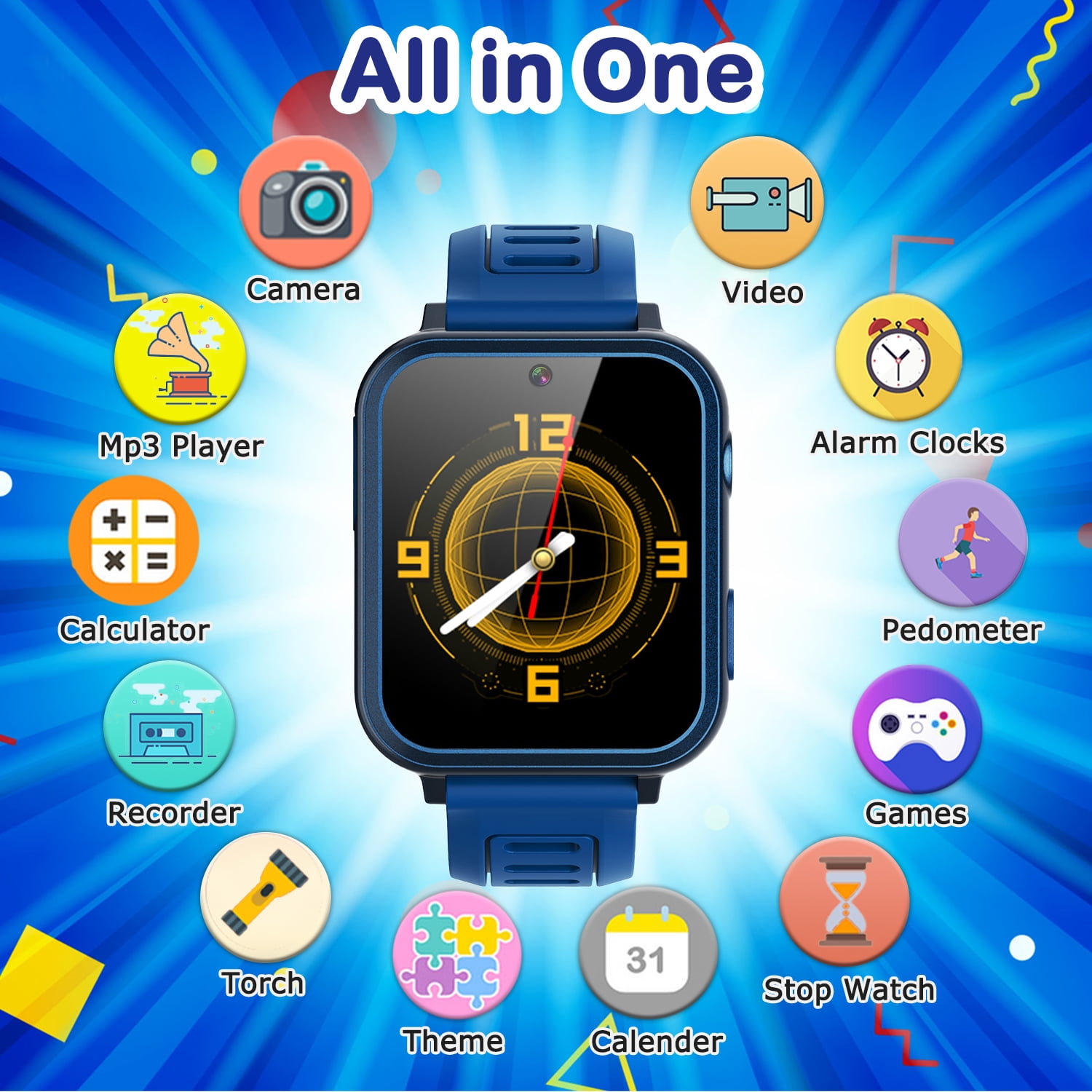 Vakzovy Kids Smart Watch with 24 Puzzle Games, HD Touch Screen, Camera, Music Player, Pedometer, Alarm, Gift for Boys 4-12 - Image 2