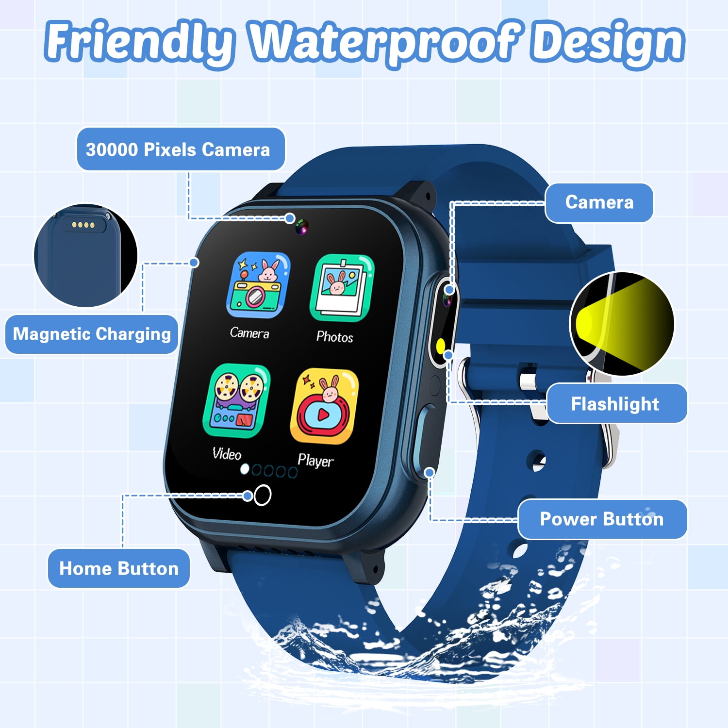 Vakzovy Waterproof Smart Watch for Kids Toys,Boys Age 5-12 with 32 Games, Dual Camera, Habit Tracking, Music Player, Video, Alarm Clock, HD Touchscreen Kids Smart Watch Birthday Gift for 3-12 Year Ol - Image 5