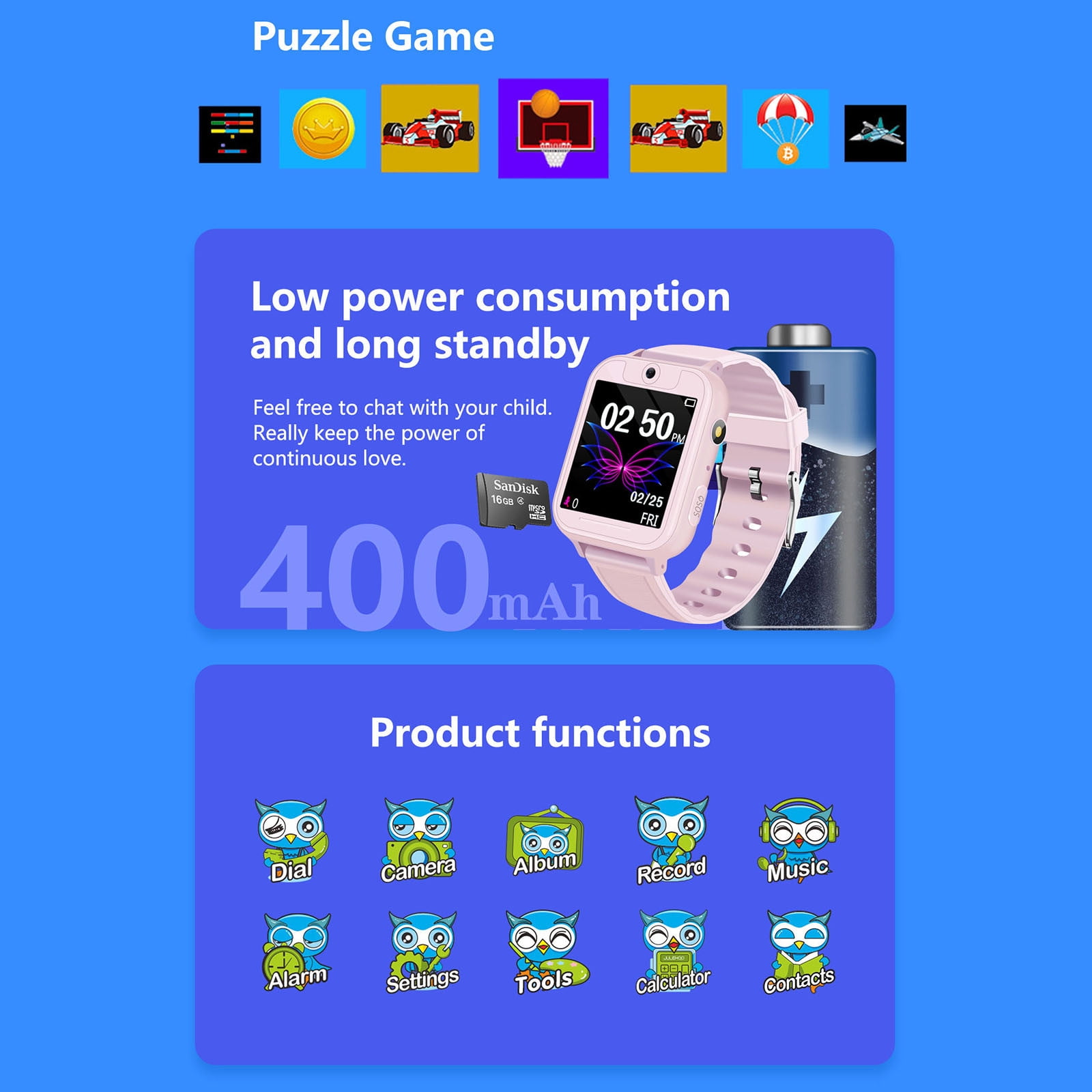 VALSEEL F8 Children's Smart Watch for Boys and Girls - 1.54-inch Capacitive HD HD Color Screen Smart Watch for 3-15 Years Old Children, with Camera Smart Watch for Kids - Image 3