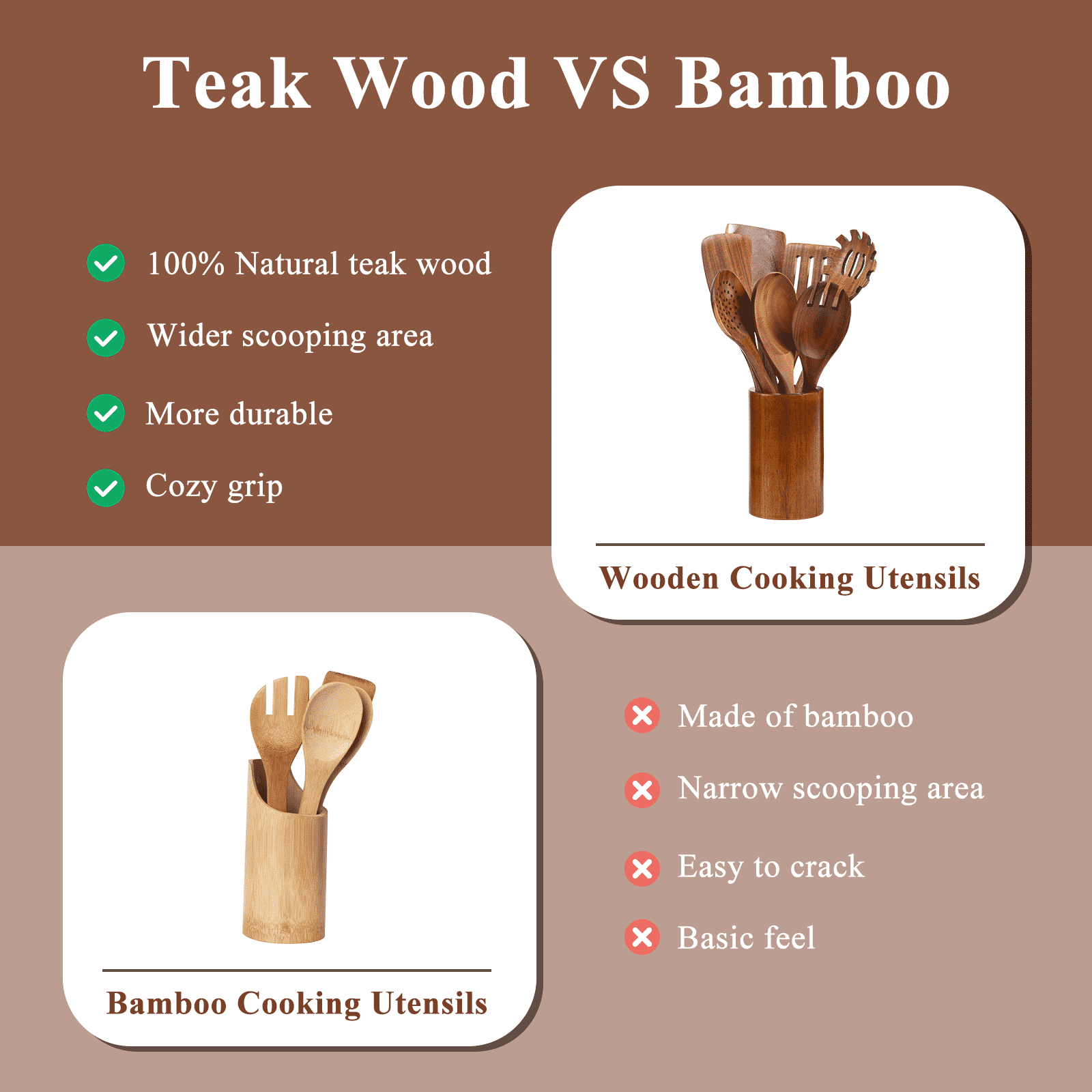VAVSEA Thick Wooden Spoons for Cooking, 8 Pcs Natural Wooden Utensil for Cooking with Non-Stick, Heat Resistant, Wood Kitchen Utensil Set - Image 5