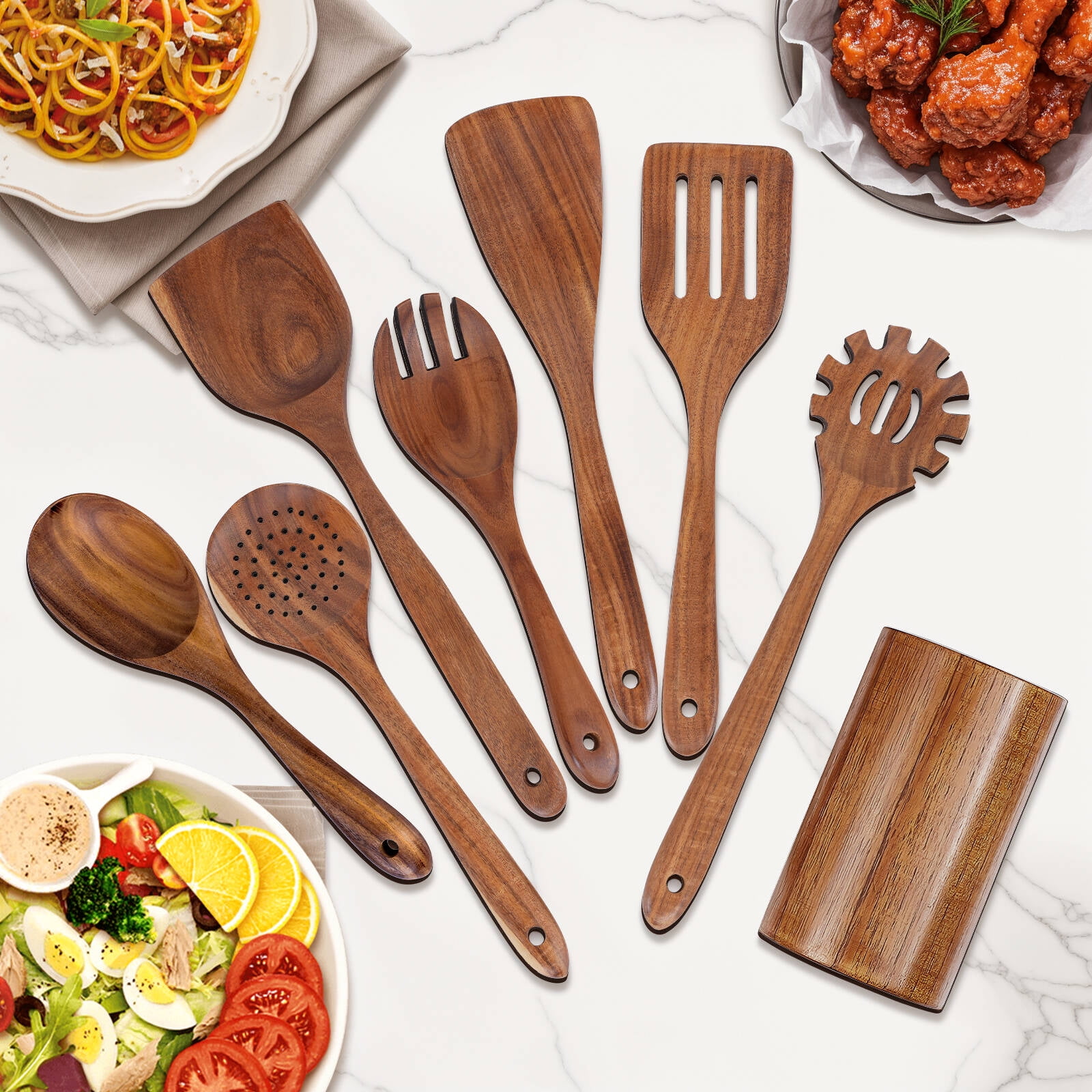 VAVSEA Thick Wooden Spoons for Cooking, 8 Pcs Natural Wooden Utensil for Cooking with Non-Stick, Heat Resistant, Wood Kitchen Utensil Set - Image 4