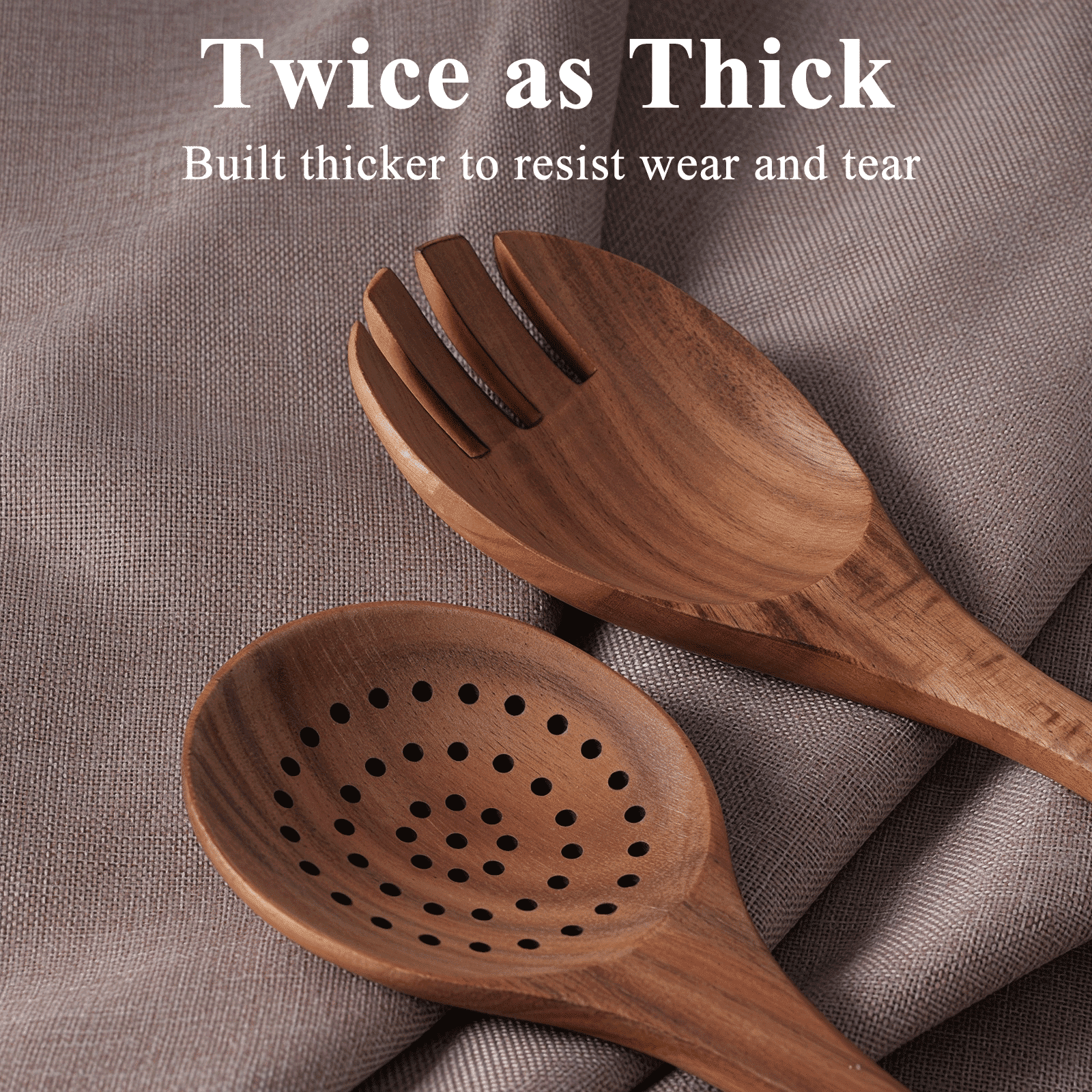 VAVSEA Thick Wooden Spoons for Cooking, 8 Pcs Natural Wooden Utensil for Cooking with Non-Stick, Heat Resistant, Wood Kitchen Utensil Set - Image 2