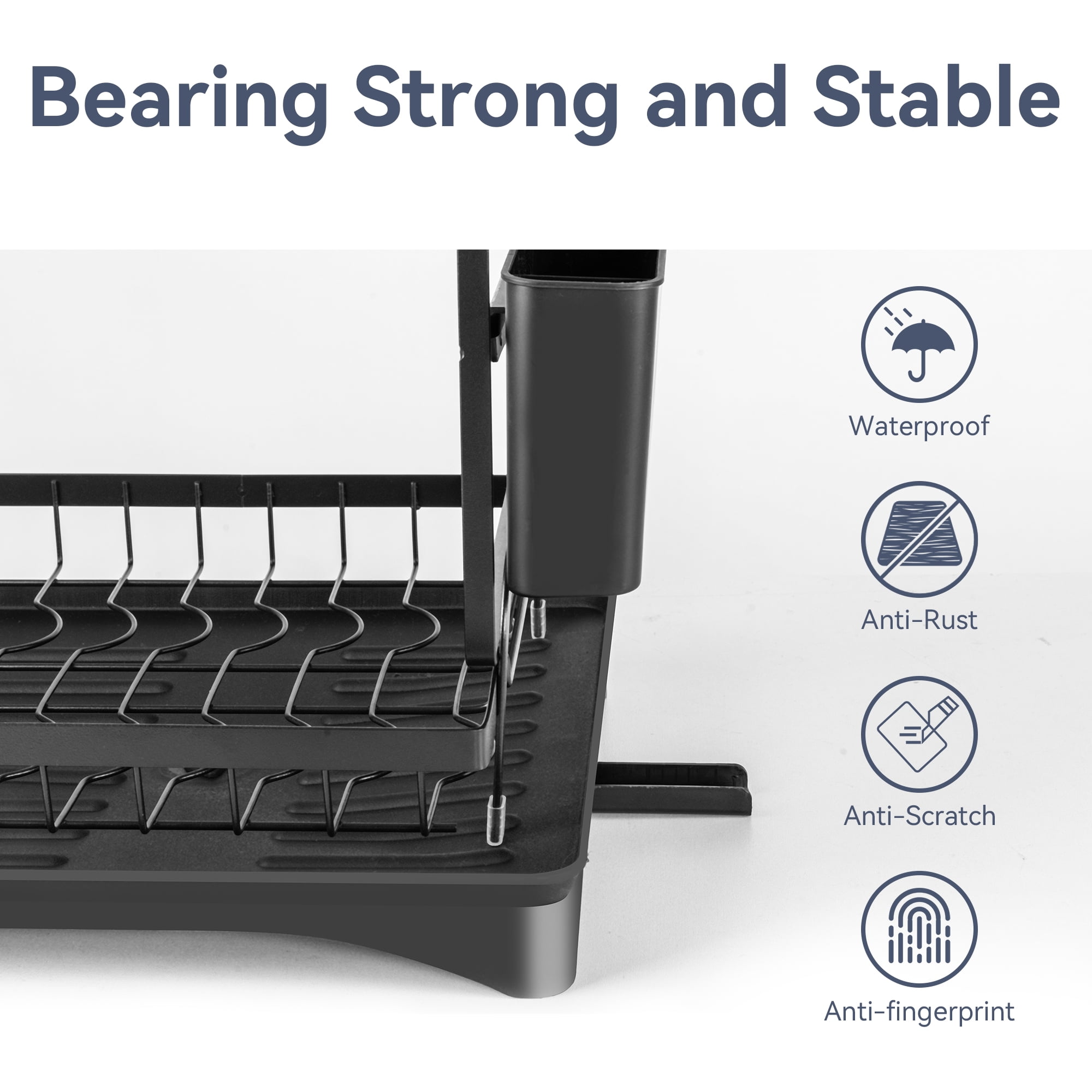 VUSIGN Metal 2-Tier Dish Drying Racks for Kitchen Counter and Sink, Dish Drying Rack with Utensil Holder, Cutting Board Holder, Black - Image 3