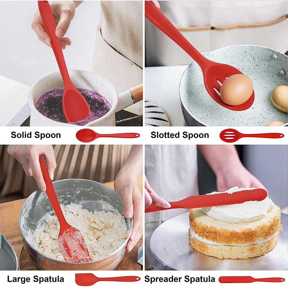 Walchoice 14 Pcs Cooking Utensils Set with Holder, Heat Resistant Silicone Kitchen Cookware Utensils Set, Kitchen Cooking Tools Includes Spatula Spoon Turner Whisk Tong, Dishwasher safe, Red - Image 3