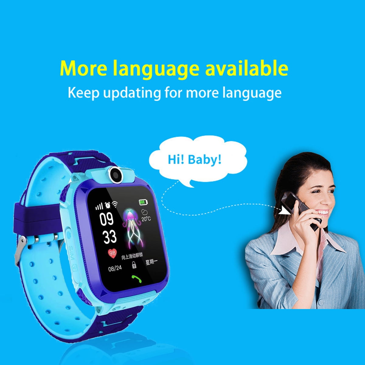 Waterproof 400mAh Anti-lost Smart Watch Kids Wristwatch Touch Screen GPRS Locator Tracking Anti-Lost SOS Call (Blue & Pink) - Image 3