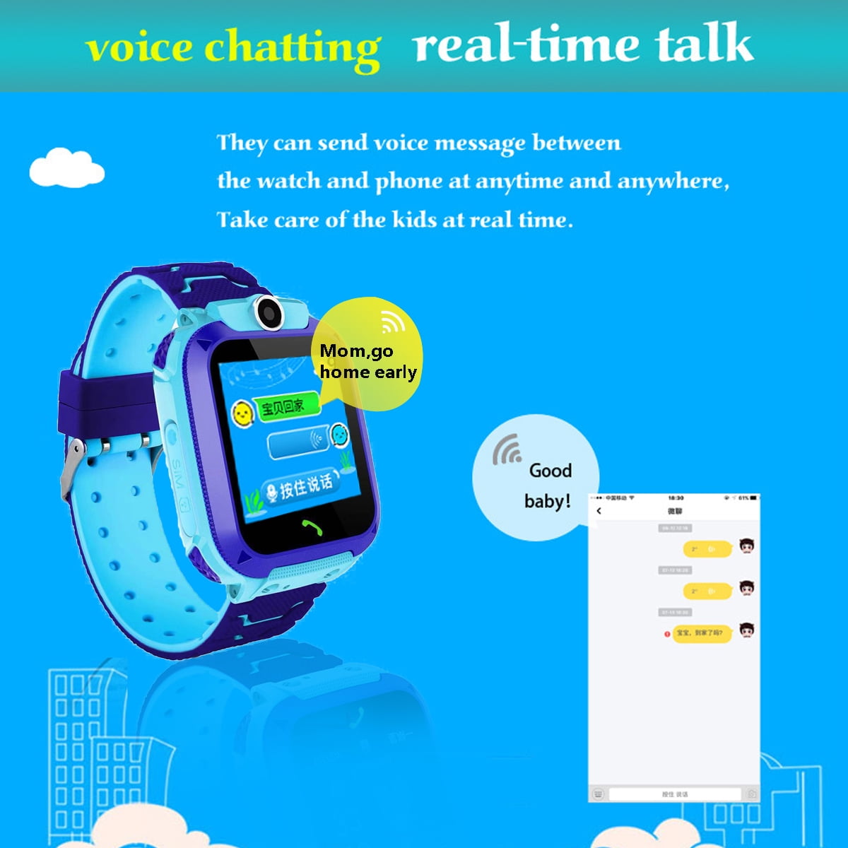 Waterproof 400mAh Anti-lost Smart Watch Kids Wristwatch Touch Screen GPRS Locator Tracking Anti-Lost SOS Call (Blue & Pink) - Image 2
