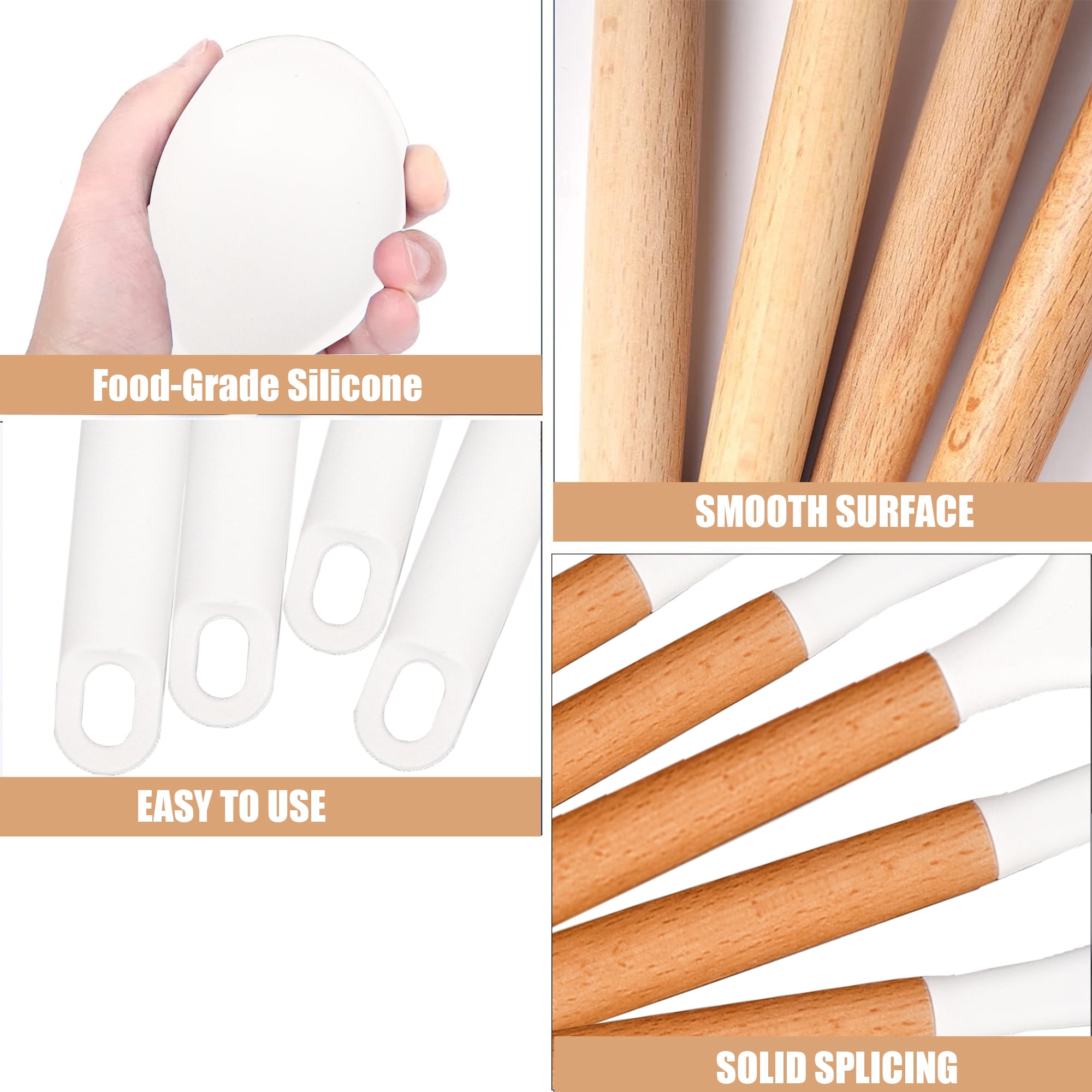 White Silicone Cooking Utensil Set 12-Pack for Nonstick Cookware, Heat Resistant BPA Free Rubber Kitchen Tools Set with Holder, Kitchen Spoons Set Utensilios de Cocina for Fish Eggs Pancakes - Image 4