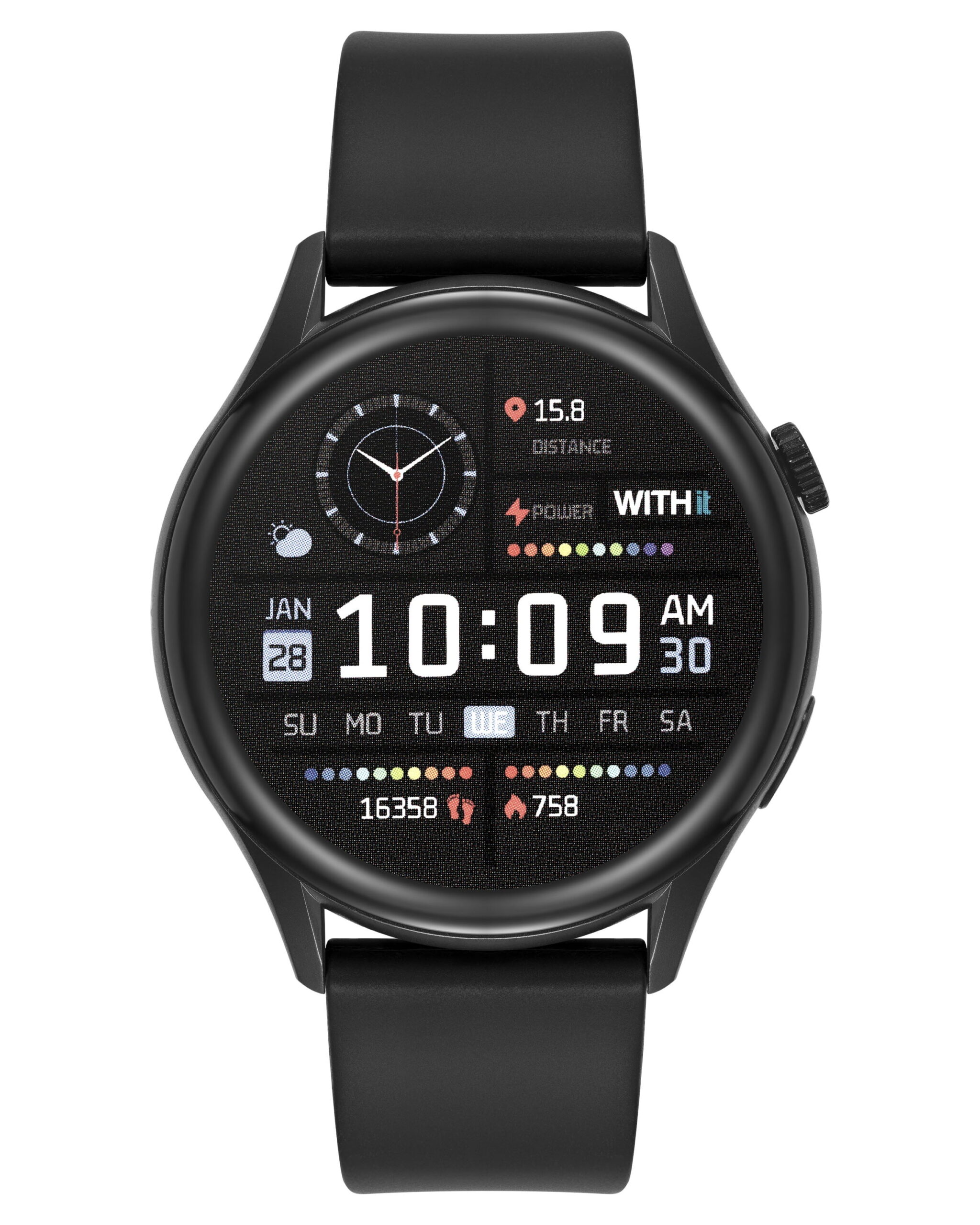 WITHit Unisex Deca Smartwatch with AMOLED Display, Black - Image 2