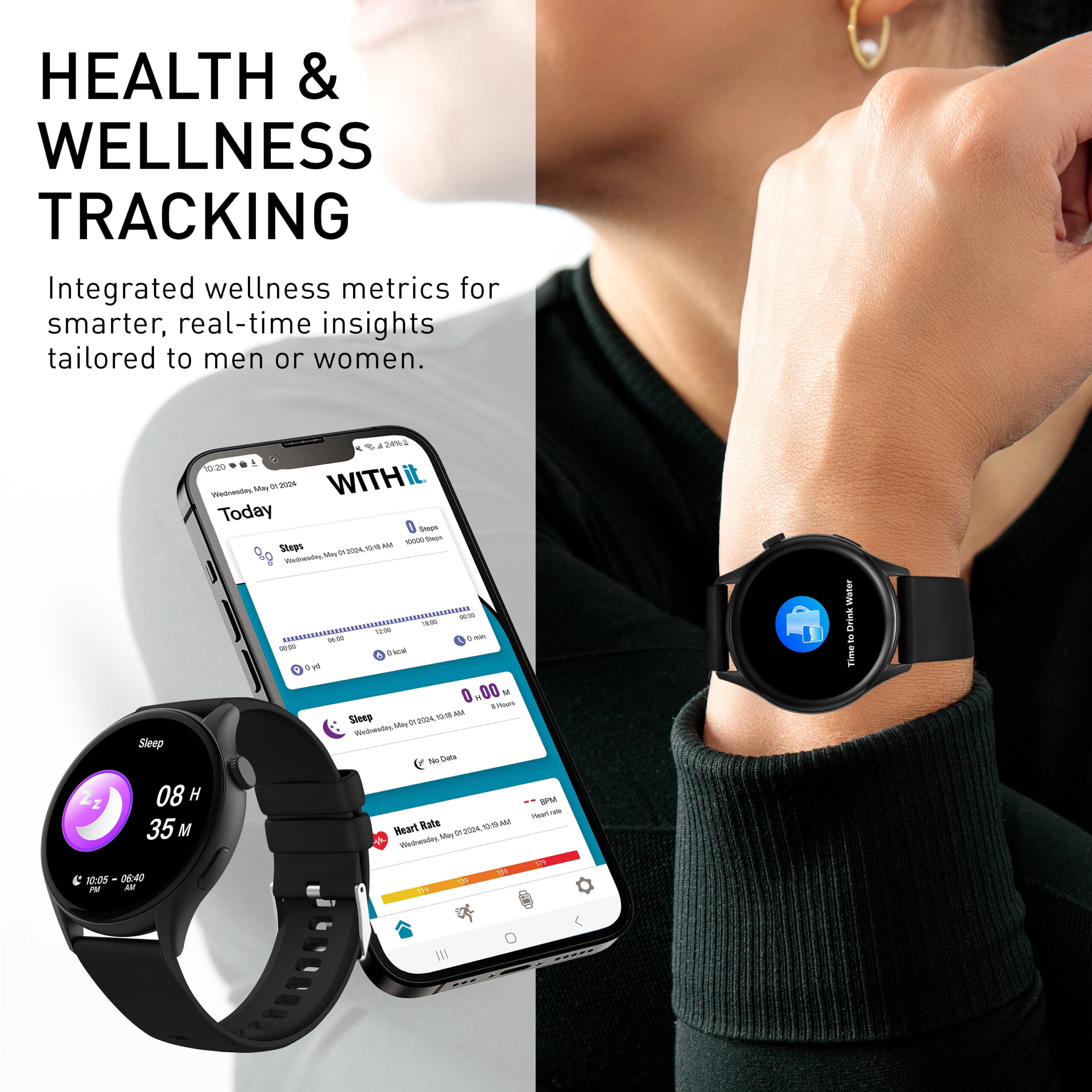 WITHit Unisex Deca Smartwatch with AMOLED Display, Black - Image 3