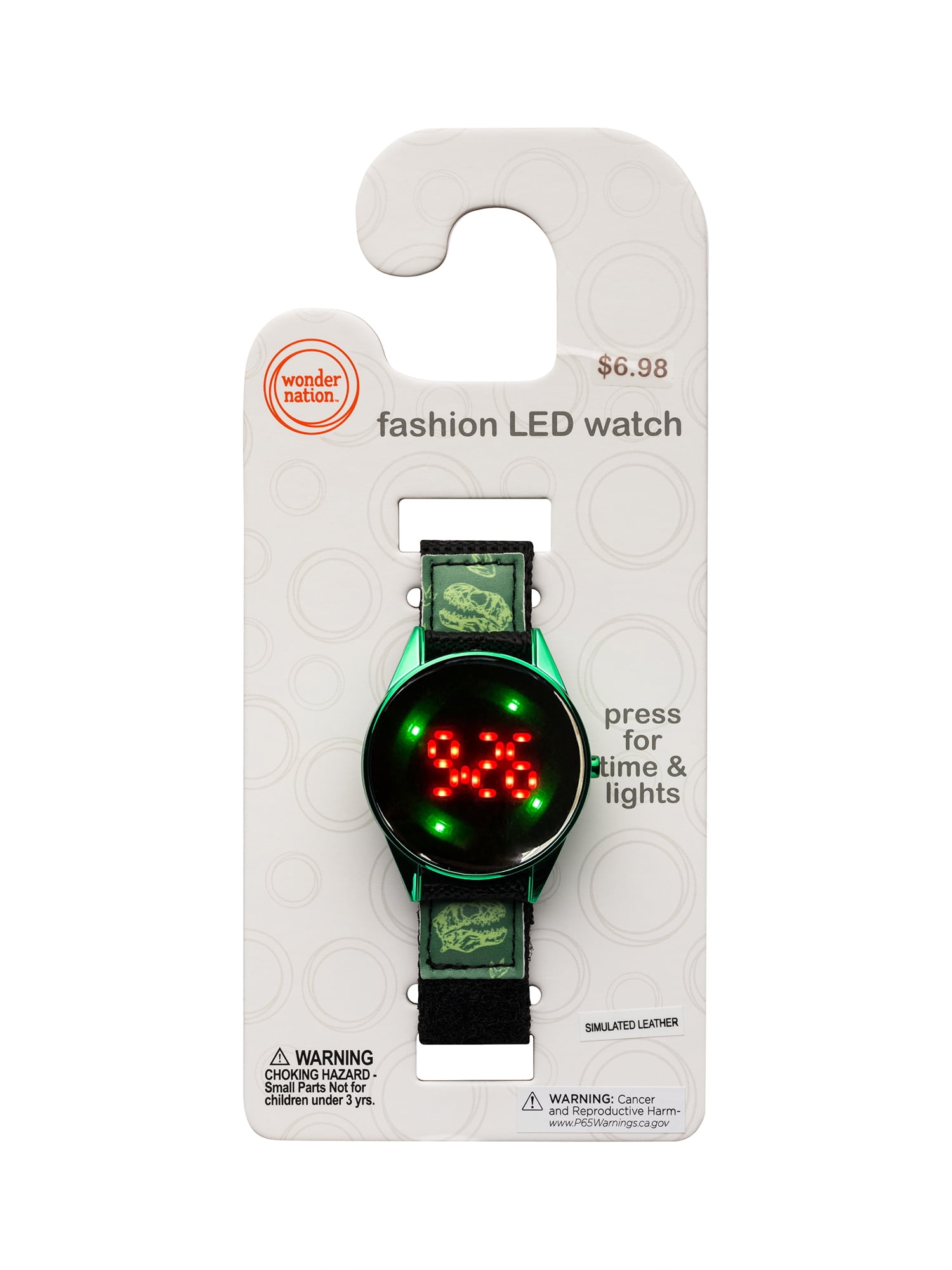Wonder Nation Boys Round LED Dial Dino Print Velcro Kids Digital Watch, Green - Image 4