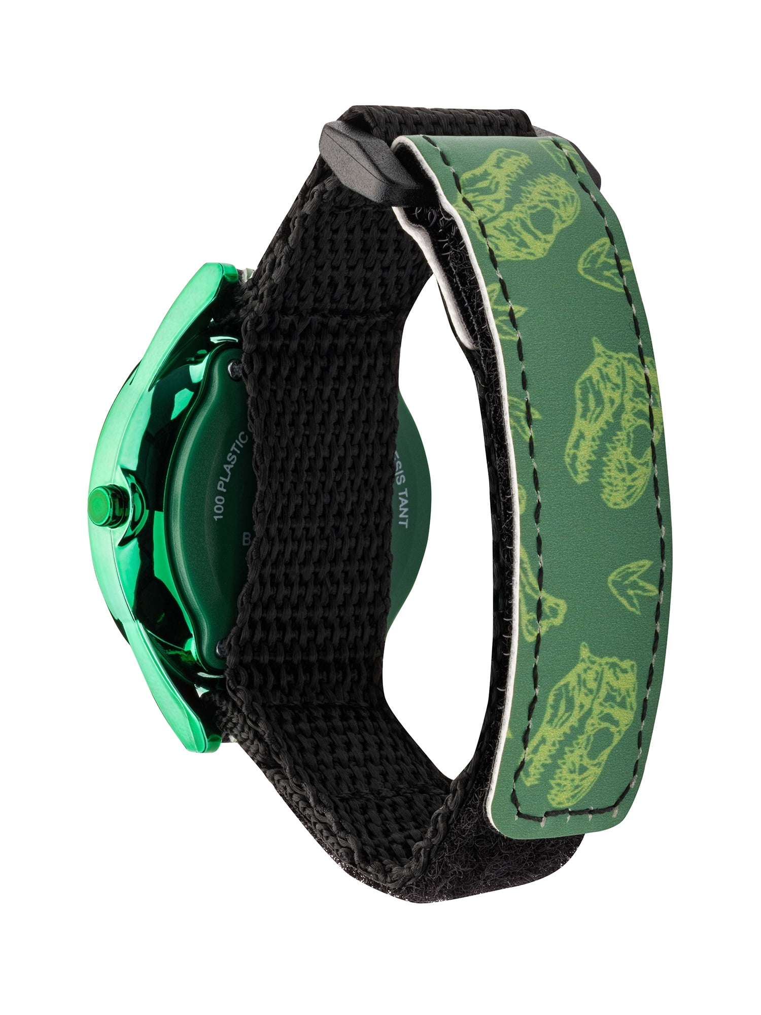 Wonder Nation Boys Round LED Dial Dino Print Velcro Kids Digital Watch, Green - Image 2