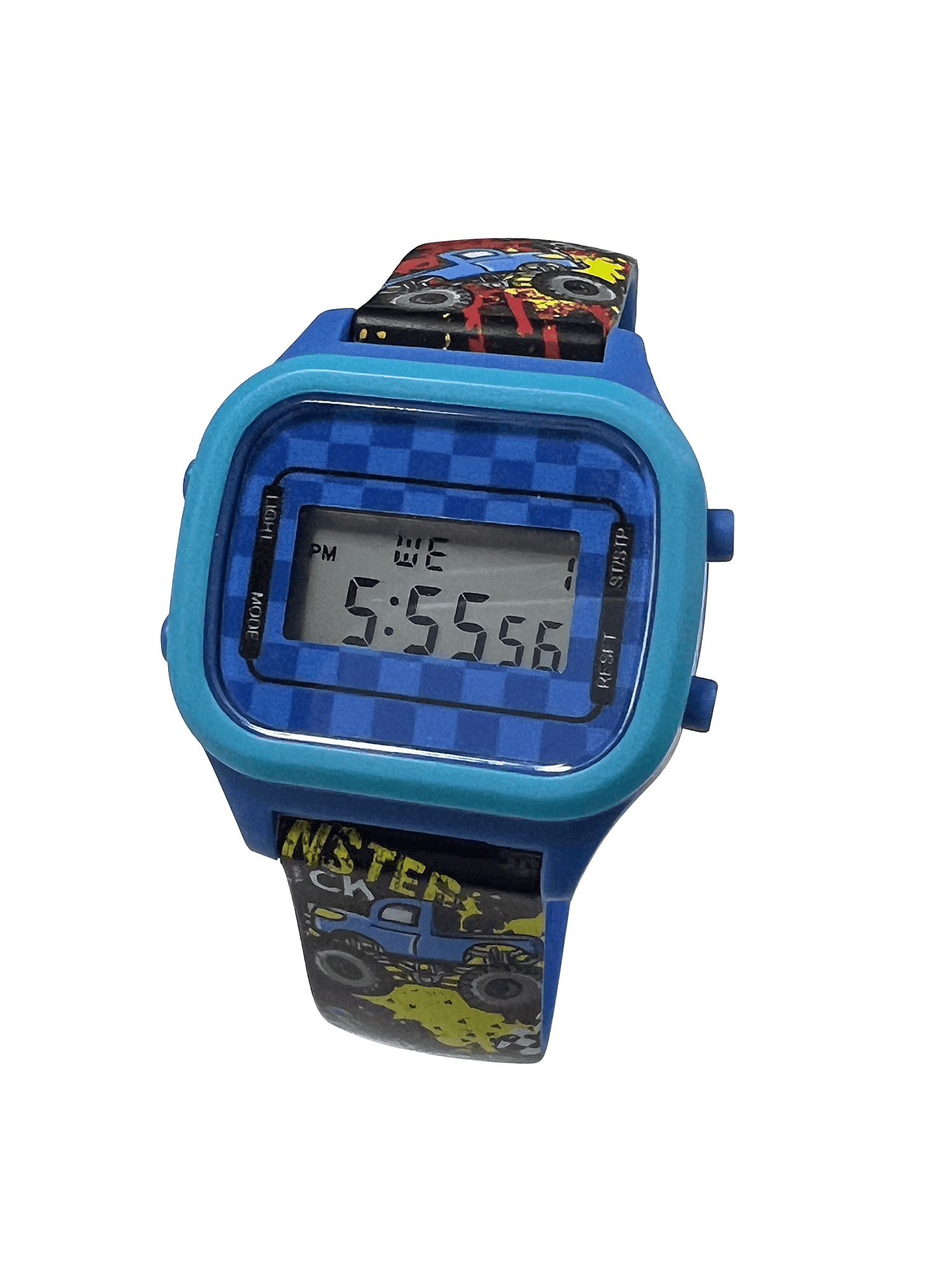 Wonder Nation Boys Round Multifunction LCD Kids Monster Truck Digital Wristwatch, Blue Multi Color, Silicone Strap - Image 4