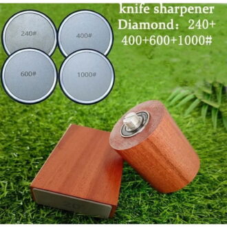 Wooden Knife Sharpener with Magnetic Diamond Grinding Stones, Manual Sharpening System, 15-20 Degree Angle Adjustable Roller Cutter for Kitchen Knives