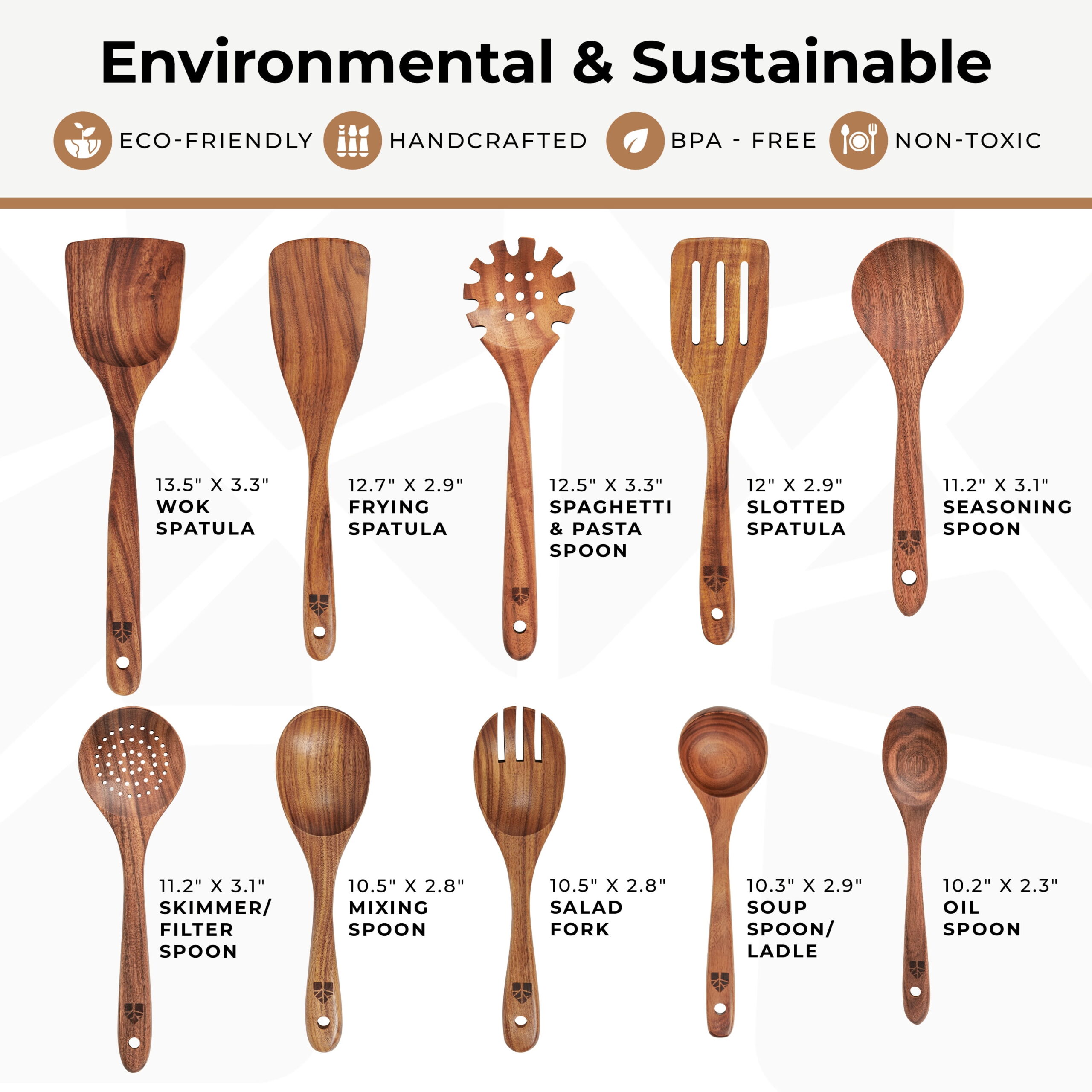 Wooden Spoons for Cooking, 10 Pcs Wooden Cooking Utensils Set – Wooden Utensil Set for Nonstick Pans & Cookware - Image 3
