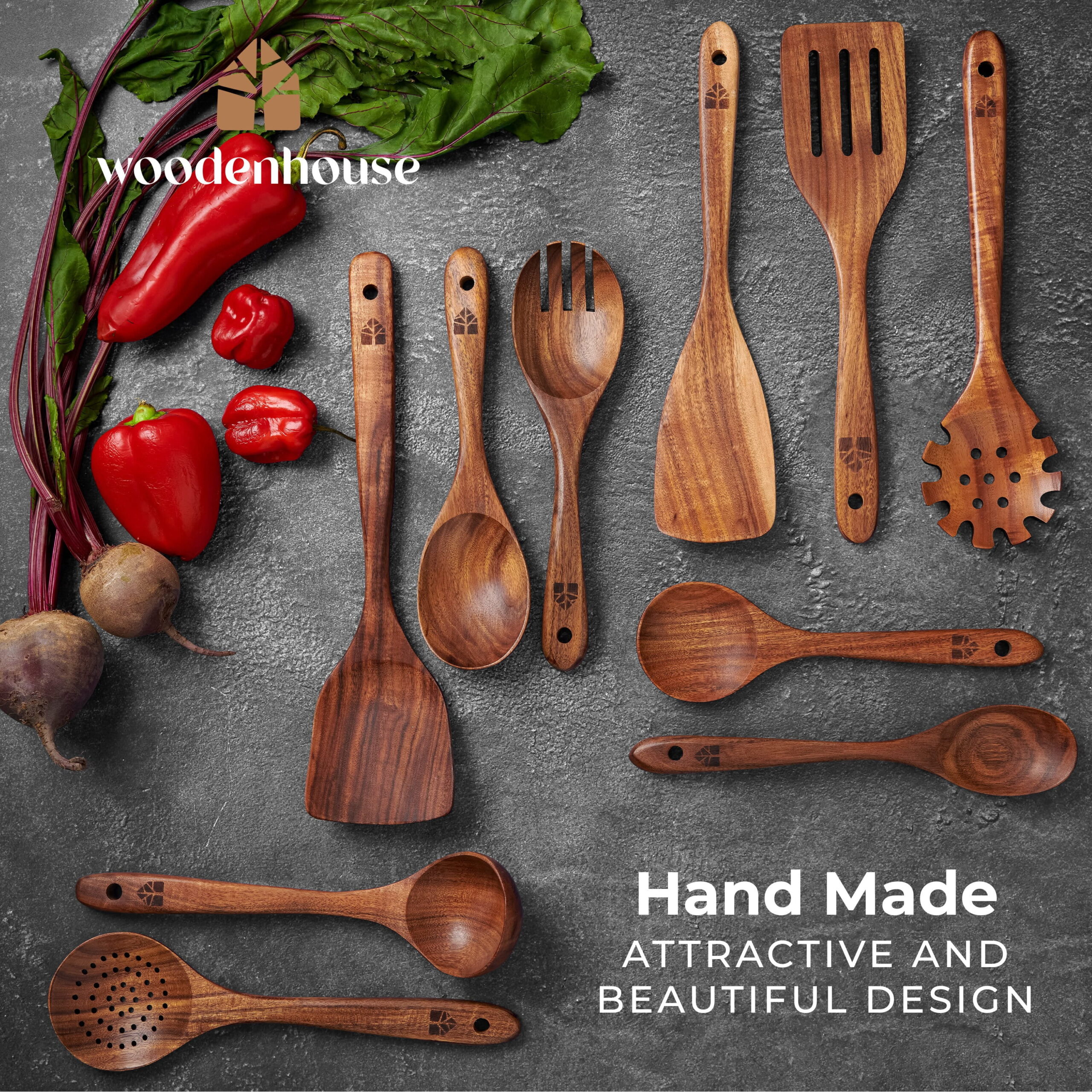 Wooden Spoons for Cooking, 10 Pcs Wooden Cooking Utensils Set – Wooden Utensil Set for Nonstick Pans & Cookware - Image 4