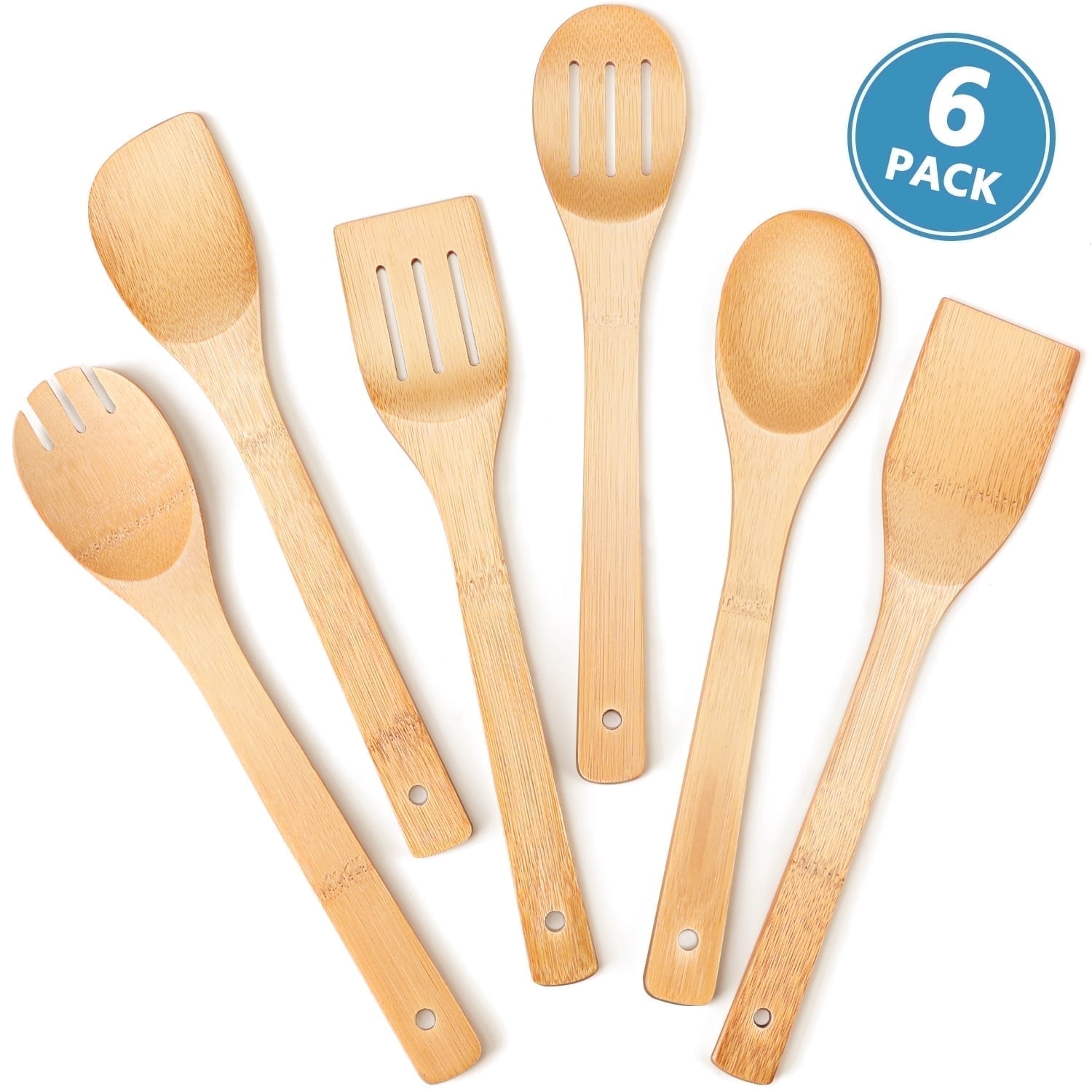 Wooden Spoons for Cooking, TAIMASI 6Pcs Banboo Spatula Spoon Tongs Utensils Set for Kitchen Cookware