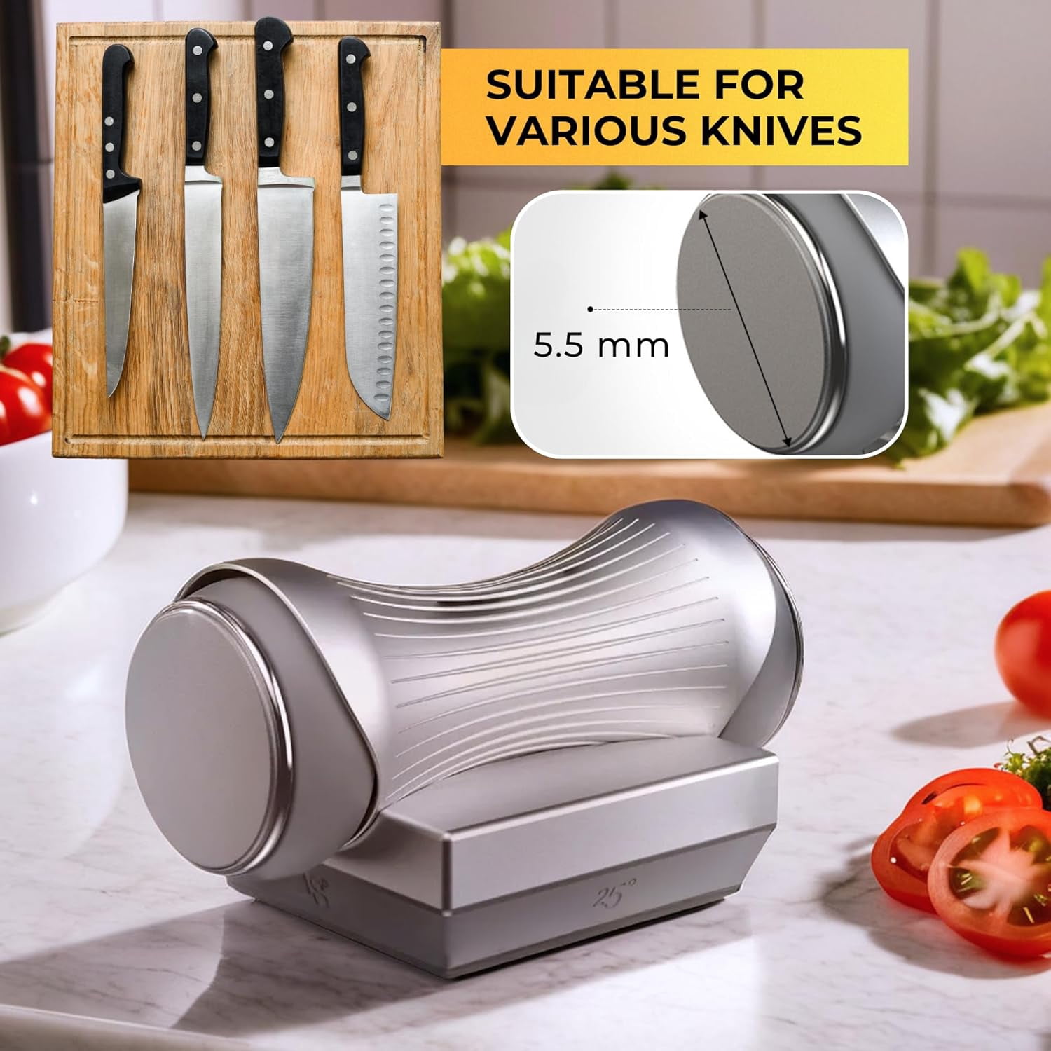YARO Professional Rolling Knife Sharpener with Adjustable Magnetic Angles - Aluminum Sharpening System for Kitchen & Chef Knives - Image 4