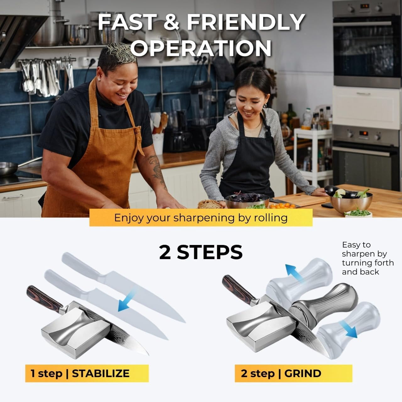 YARO Professional Rolling Knife Sharpener with Adjustable Magnetic Angles - Aluminum Sharpening System for Kitchen & Chef Knives - Image 2