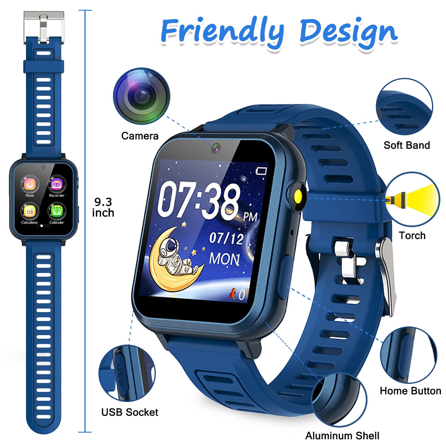 YUNOVA Multifunctional Kids Smartwatch - HD Camera, 24 Educational Games, Music Player, Flashlight | Perfect Gift for 6-12 Year Old Girls Boys - Image 3