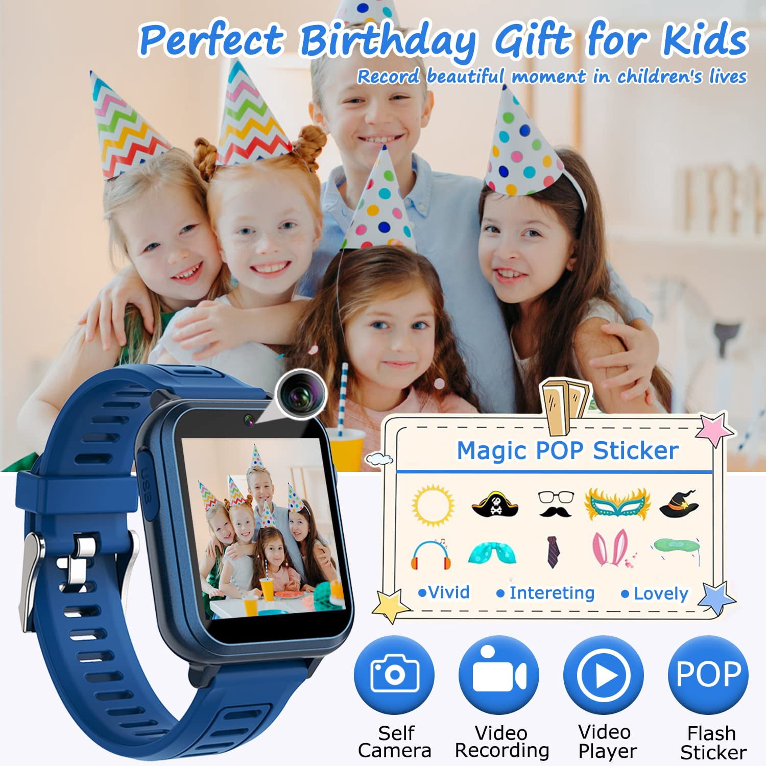 YUNOVA Multifunctional Kids Smartwatch - HD Camera, 24 Educational Games, Music Player, Flashlight | Perfect Gift for 6-12 Year Old Girls Boys - Image 5