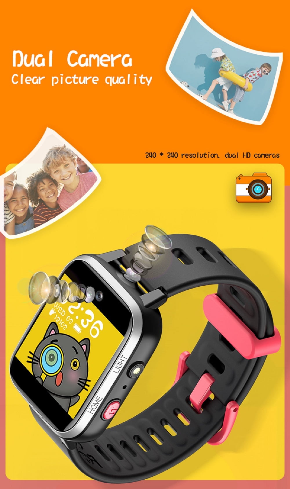YUNOVA Y90 PRO Kids Smart Watch for Ages 5-12, IP67 Waterproof HD Touch Screen with Dual Camera, Music Player, 7 Educational Games & Pedometer, Durable Silicone Strap Birthday Gift for Boys Girls - Image 5